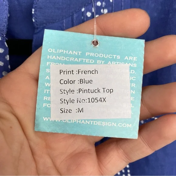 O Oliphant French Blue Pintuck Top
